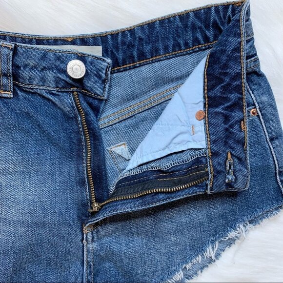 Topshop Moto Kiri Jean Shorts High Rise Waist Denim Raw hem Blue Size 4 - Picture 3 of 11